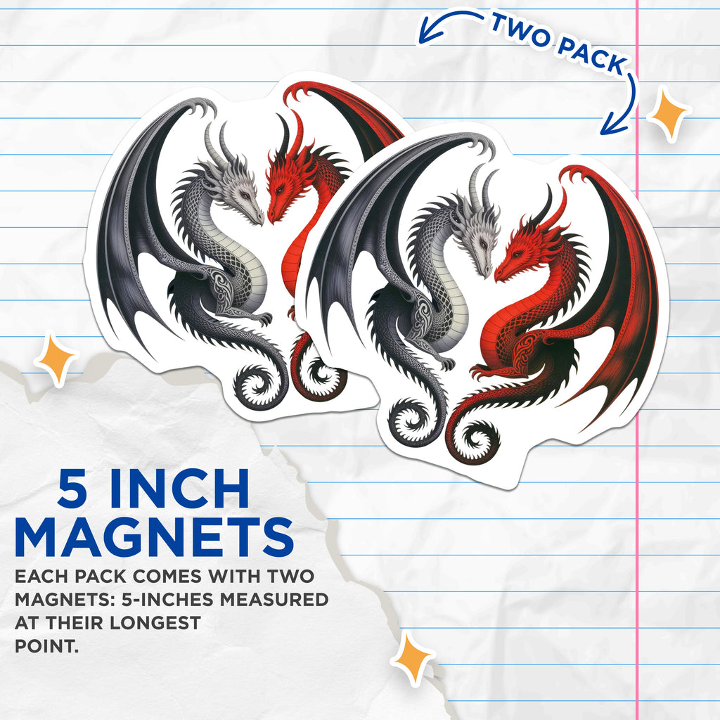 (2 Pack) Fantasy Dragon Magnets - Yin Yang Dragons Art - Mythical Creature Decor - Gothic Dragon Couple Fridge Magnet - Anniversary - 5" - Durable Magnet - Made in USA - MAG38055