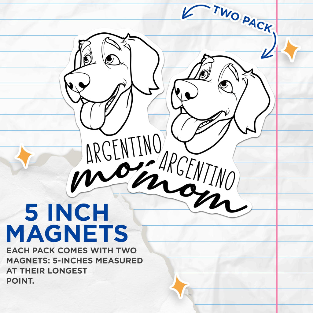 (2 Pack) Argentino Mom Magnets - Dogo Argentino Pet Accessory - Dog Owner Refrigerator Decor - 5 Inches On Longest Side - Thick Durable Magnet - Made in USA - MAG27035