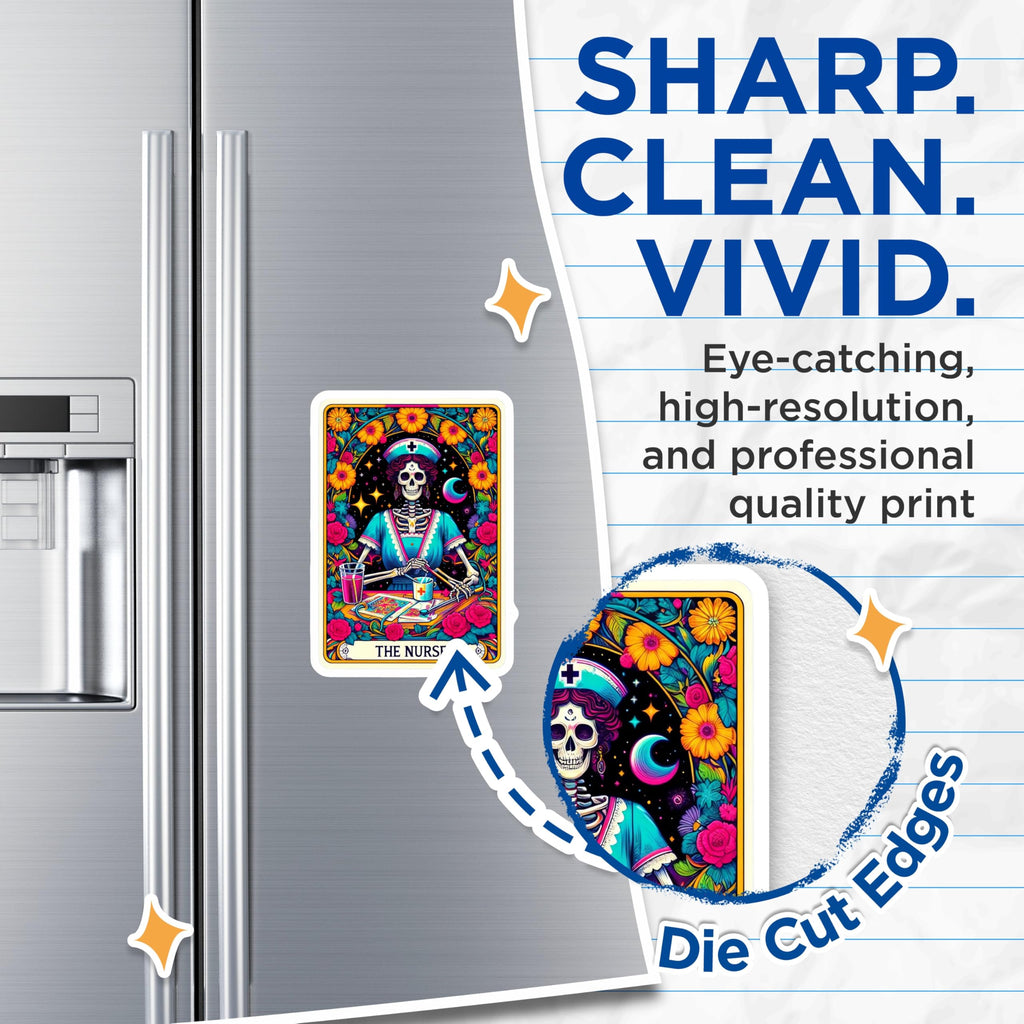 (2 Pack) Nurse Skeleton Magnets - Dia de Los Muertos Tarot Card - Healthcare Worker Appreciation Decor for Nurses - 5 Inches On Longest Side - Thick Durable Magnet - Made in USA - MAG25167