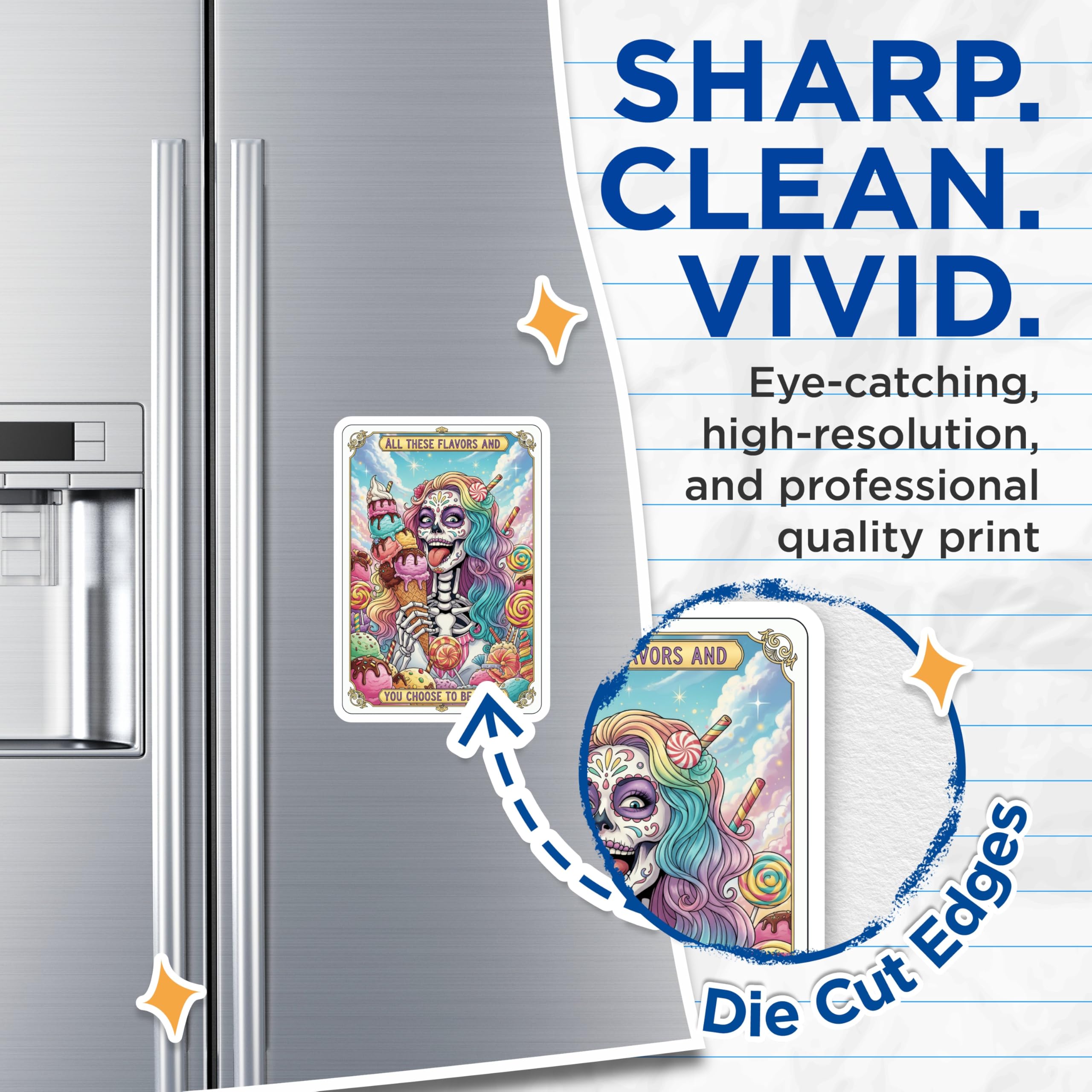 (2 Pack) Sugar Skull Magnets - Ice Cream Candy - Day of The Dead Decor - 5" On Longest Side - Premium Magnet - for Cars, Refrigerators, Toolboxes, Lockers - Made in USA - MAG14722