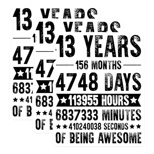 (3 Pack) 13 Years of Awesome Decals - Milestone Achievement - Birthday Celebration - 3 Inches On Longest Side - Easy Peel & Apply - Made in USA - 3MCS4634
