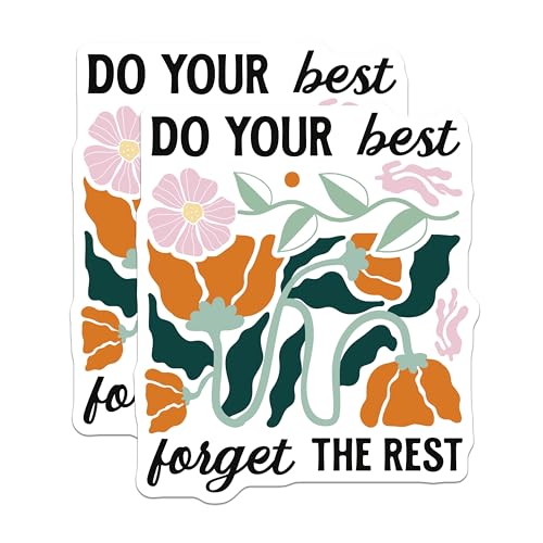 (2 Pack) Do Your Best Forget The Rest Stickers - Motivational Quote Stickers - Inspirational Floral Stickers - 5" On Longest Side - Sticks to Smooth Flat Surfaces - Made in USA - BMCS3836