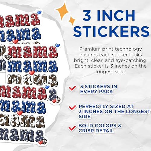(3 Pack) Mama Star Decals - Mother Decal - Loving Mother - Patriotic Mama Decals - 3 Inches On Longest Side - Easy Peel & Apply - Made in USA - 3MCS6204