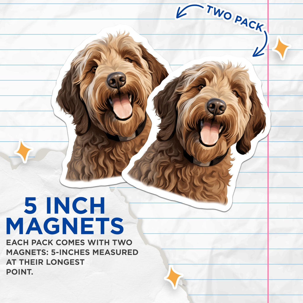 (2 Pack) Goldendoodle Magnets - Happy Doodle Pet Decor - Dog Lover Fridge Accessory - 5 Inches On Longest Side - Thick Durable Magnet - Made in USA - MAG24224