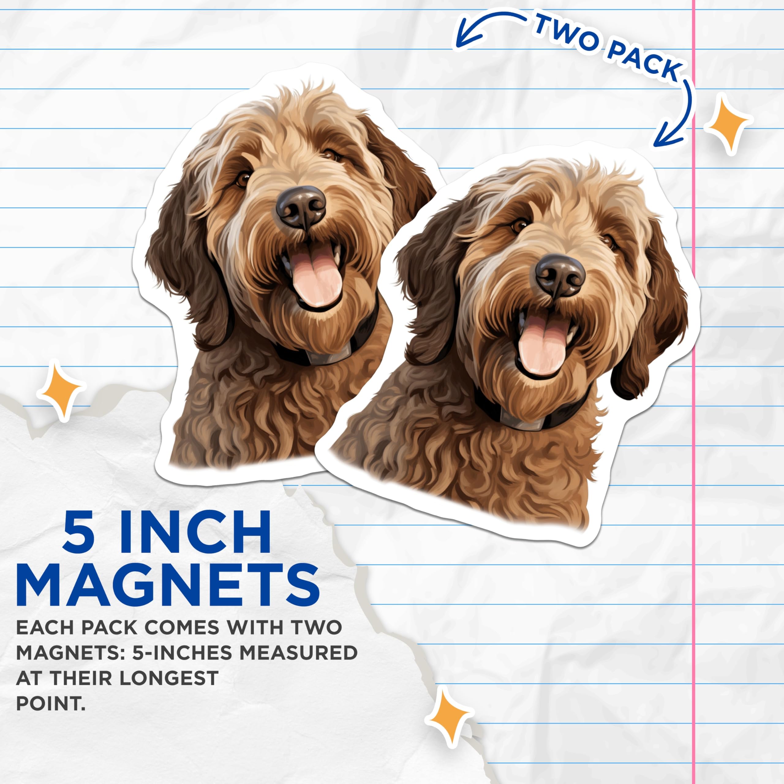 (2 Pack) Goldendoodle Magnets - Happy Doodle Pet Decor - Dog Lover Fridge Accessory - 5 Inches On Longest Side - Thick Durable Magnet - Made in USA - MAG24224