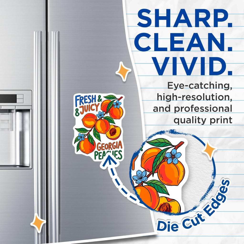 (2 Pack) Georgia Peaches Magnets - Fresh Juicy Fruit - Refrigerator Magnets - 5" On Longest Side - Premium Magnet - for Cars, Refrigerators, Toolboxes, Lockers - Made in USA - MAG18270