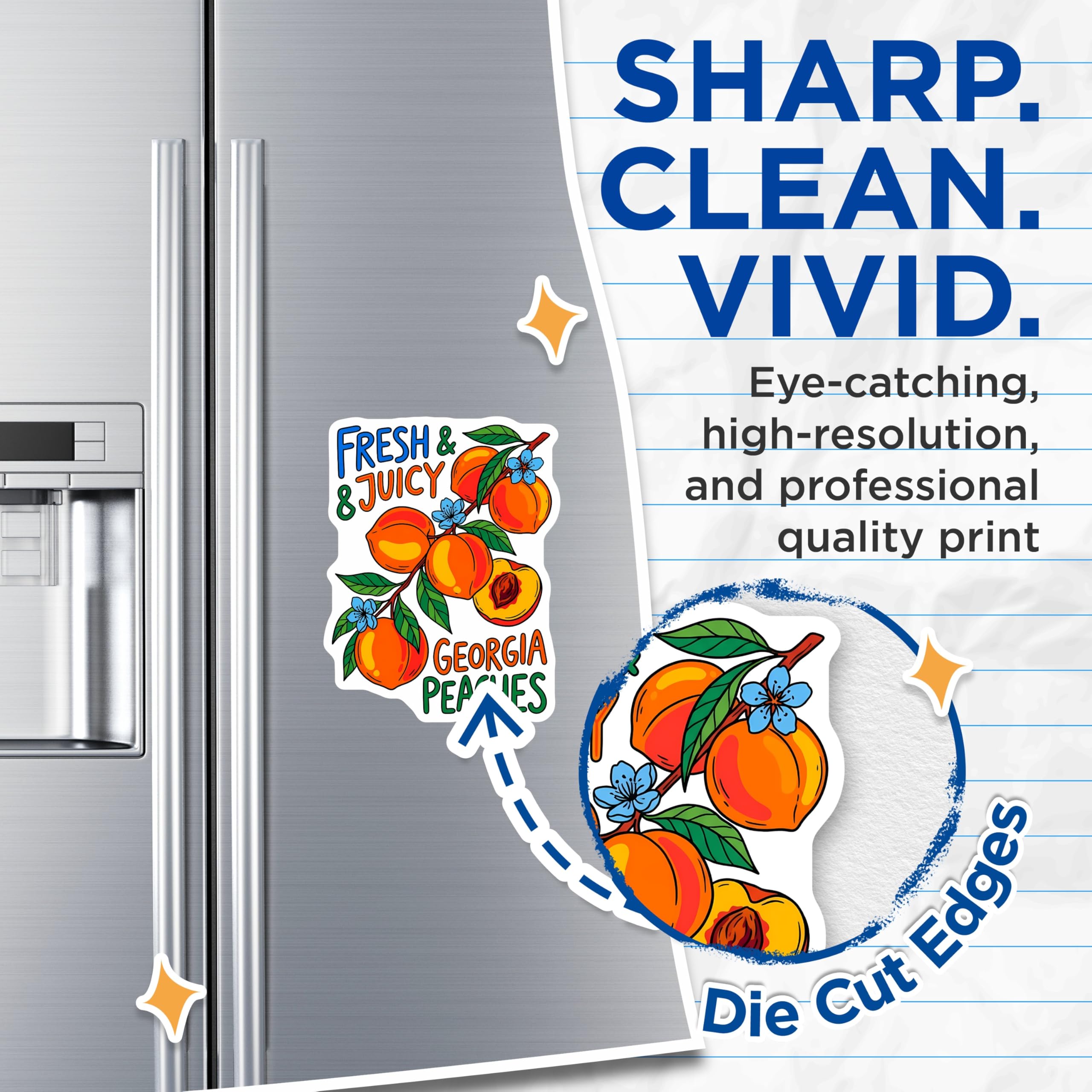 (2 Pack) Georgia Peaches Magnets - Fresh Juicy Fruit - Refrigerator Magnets - 5" On Longest Side - Premium Magnet - for Cars, Refrigerators, Toolboxes, Lockers - Made in USA - MAG18270