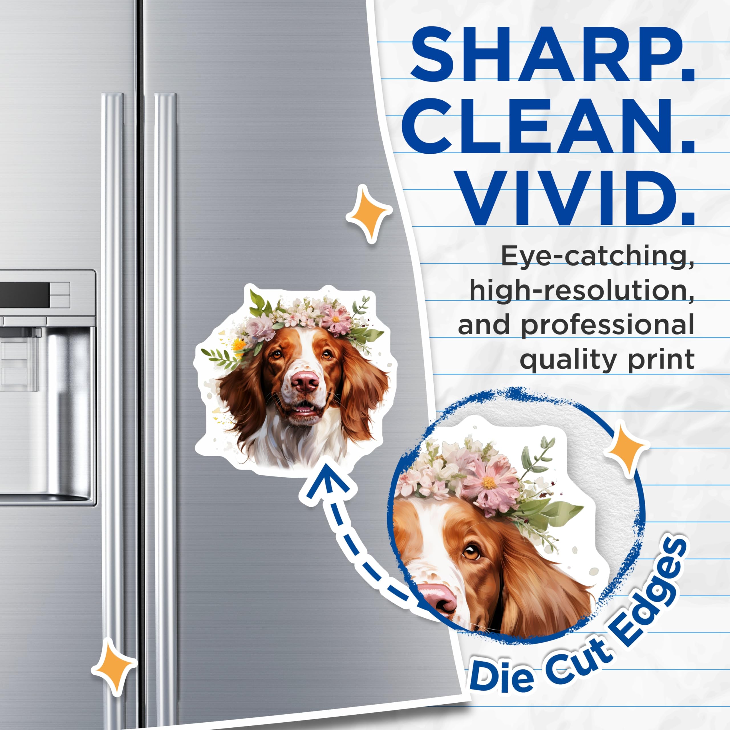 (2 Pack) Springer Spaniel Magnets - Floral Dog Decor - Dog Mom Refrigerator Locker Art - 5 Inches On Longest Side - Thick Durable Magnet - Made in USA - MAG30391