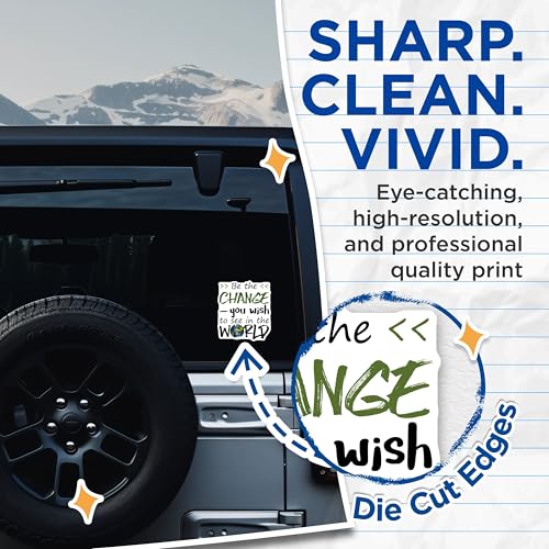 (2 Pack) Inspirational Quote Stickers - Be The Change You Wish to See - Motivational Words Vinyl Decal - 5" On Longest Side - Sticks to Smooth Flat Surfaces - Made in USA - BMCS7696