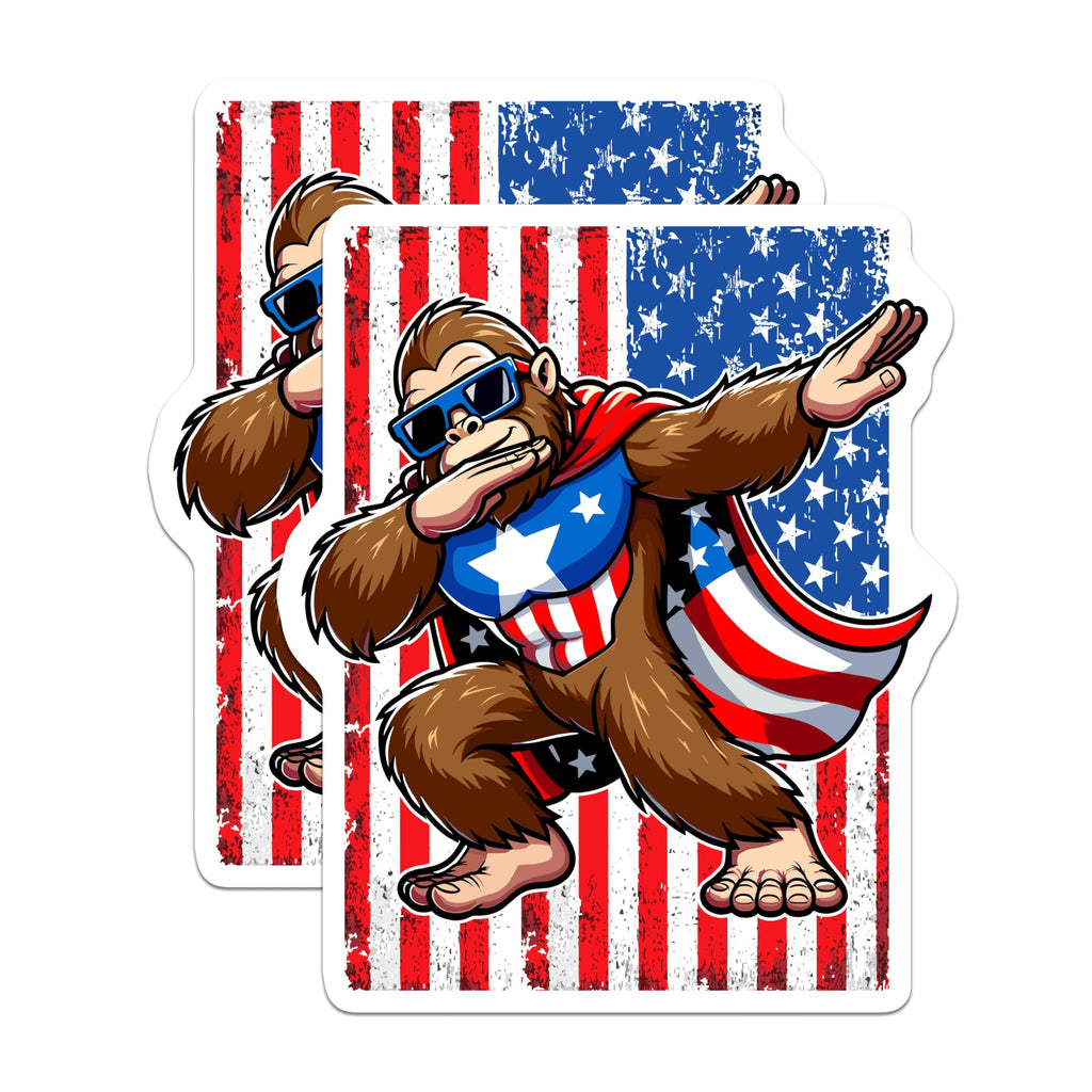 (2 Pack) Dabbing Bigfoot Magnets - Patriotic Sasquatch Character - American Flag Superhero Decor - 5 Inches On Longest Side - Thick Durable Magnet - Made in USA - MAG22895