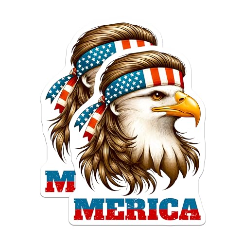 (2 Pack) Bald Eagle Stickers - Patriotic - American Eagle Design - 5" On Longest Side - Sticks to Smooth Flat Surfaces - Made in USA - BMCS7400
