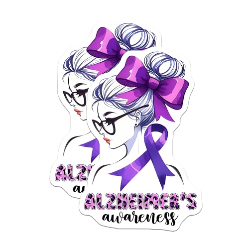 (2 Pack) Purple Ribbon Magnet - Support Alzheimer's Research - 5" On Longest Side - Sticks to Smooth Flat Surfaces - Made in USA - MAG9796