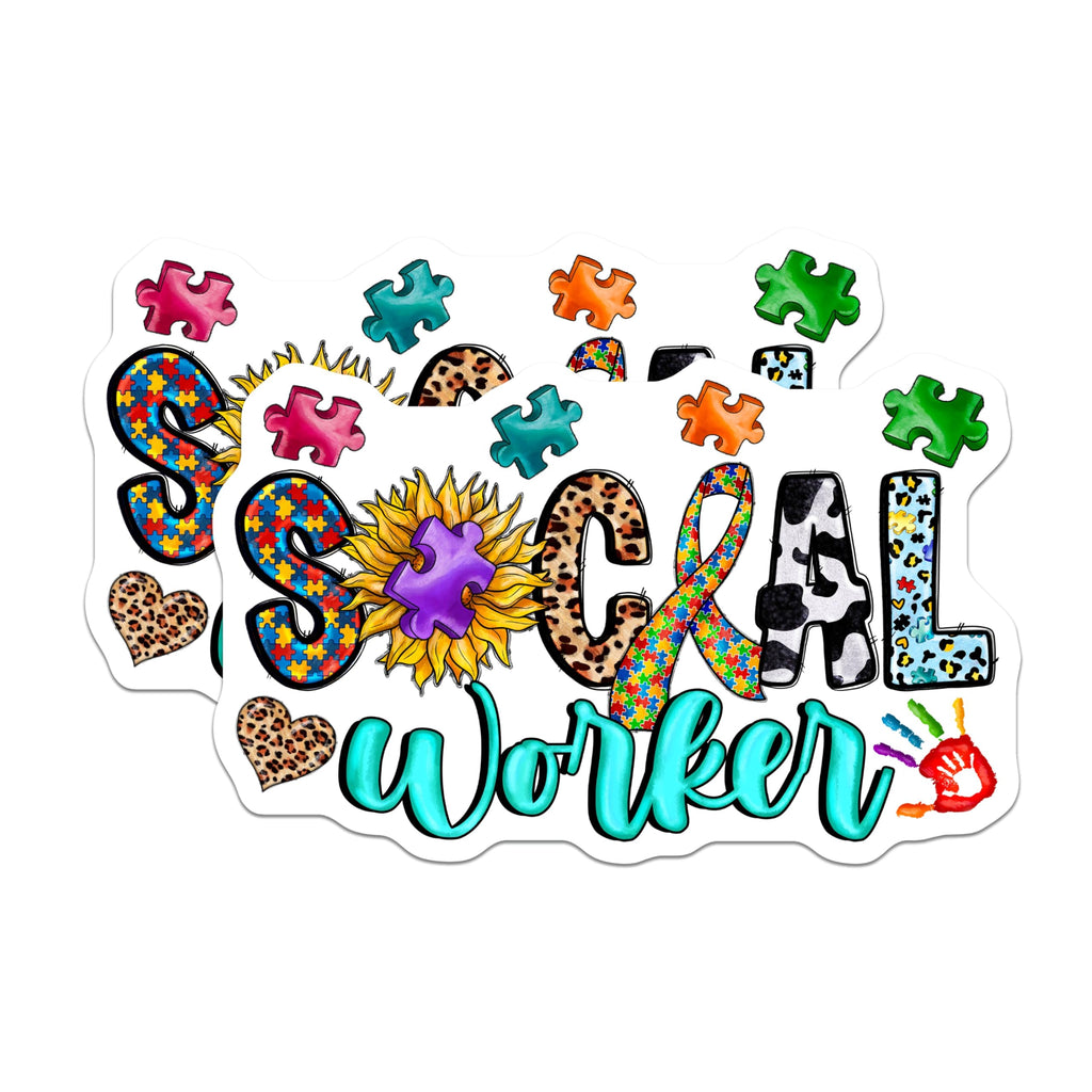(2 Pack) Social Worker Magnets - Autism Awareness Support - Professional Appreciation Decor - Fridge Item - 5 Inches On Longest Side - Thick Durable Magnet - Made in USA - MAG26155