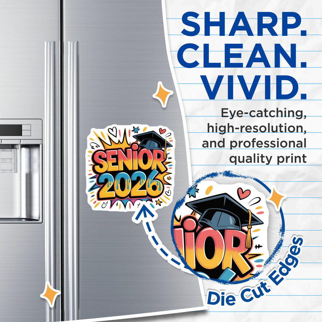 (2 Pack) Senior 2026 Graduation Magnets - Class of 2026 Decor - High School College Graduate Gifts - 5 Inches On Longest Side - Thick Durable Magnet - Made in USA - MAG38075