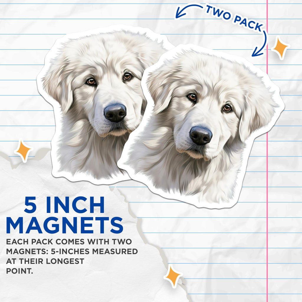 (2 Pack) Great Pyrenees Dog Magnets - Cute Pet Lover Refrigerator Decor - Fluffy White Dog Owner Present - 5 Inches On Longest Side - Thick Durable Magnet - Made in USA - MAG26288