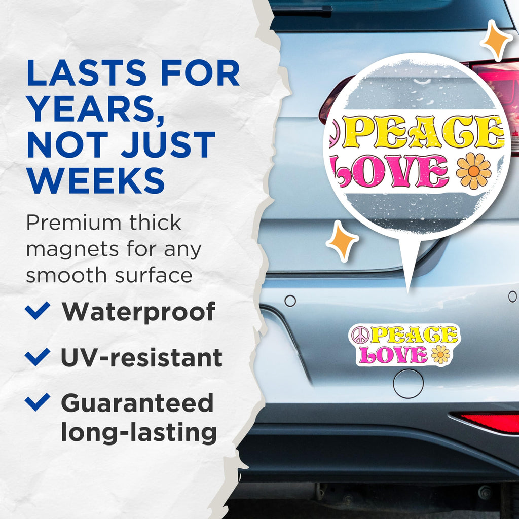 (2 Pack) Peace Love Magnets - Retro 70s Decor - Hippie Aesthetic Kitchen Magnets - 5" On Longest Side - Premium Magnet - for Cars, Refrigerators, Toolboxes, Lockers - Made in USA - MAG16193