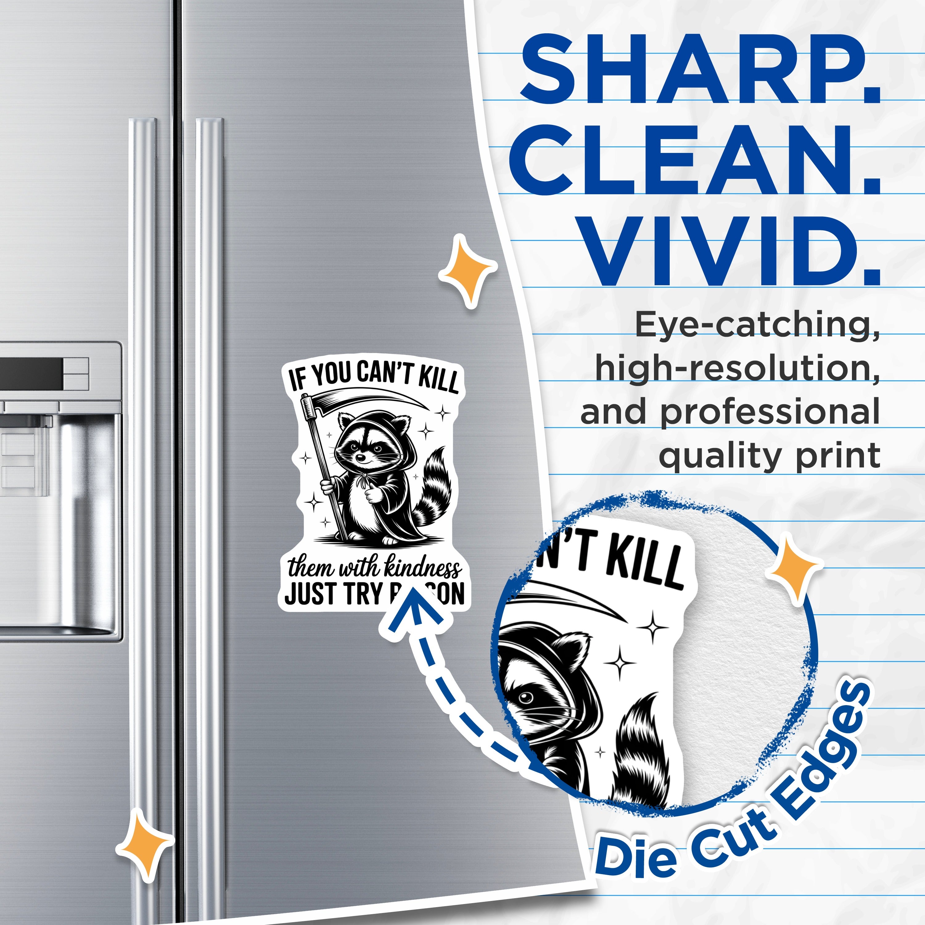 (2 Pack) Dark Humor Raccoon Magnets - Funny Sarcastic Quote - Grim Reaper Animal Art - Edgy Fridge Decor for Friends - 5 Inches On Longest Side - Thick Durable Magnet - Made in USA - MAG37935