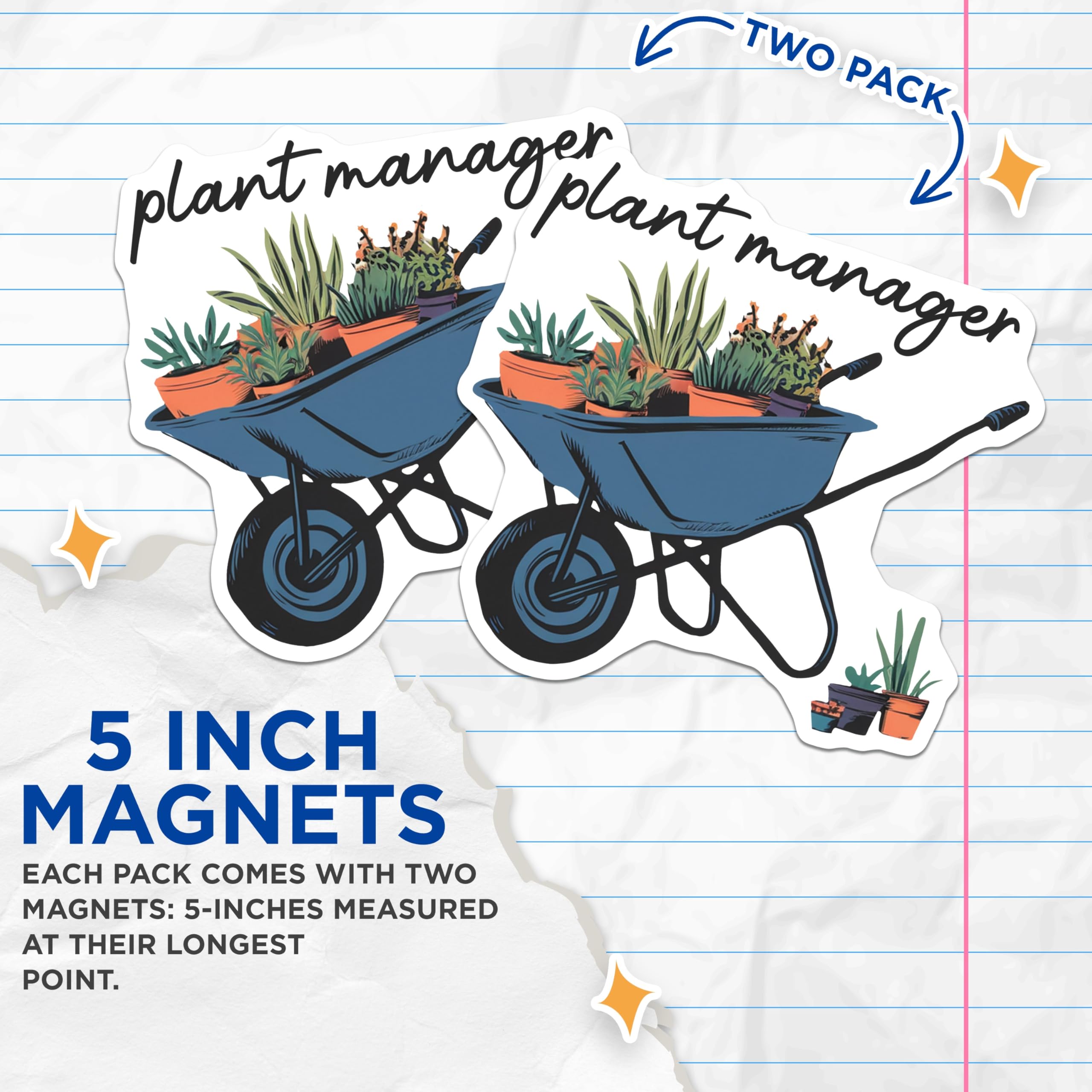 (2 Pack) Plant Manager Magnets - Gardening Enthusiast - Wheelbarrow of Plants - 5" On Longest Side - Premium Magnet - for Cars, Refrigerators, Toolboxes, Lockers - Made in USA - MAG17616