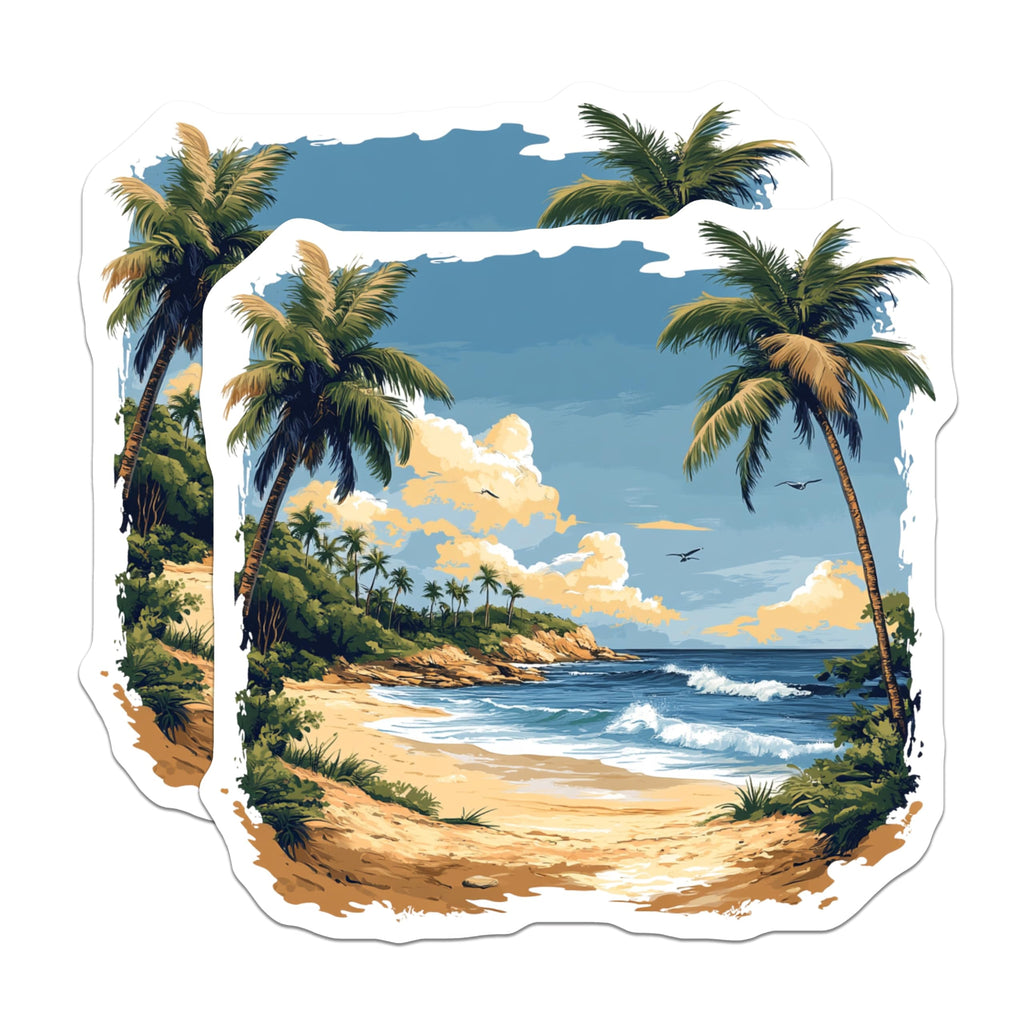 (2 Pack) Tropical Beach Magnets - Ocean Waves - Palm Tree Landscape - 5 Inches On Longest Side - Thick Durable Magnet - Made in USA - MAG29296
