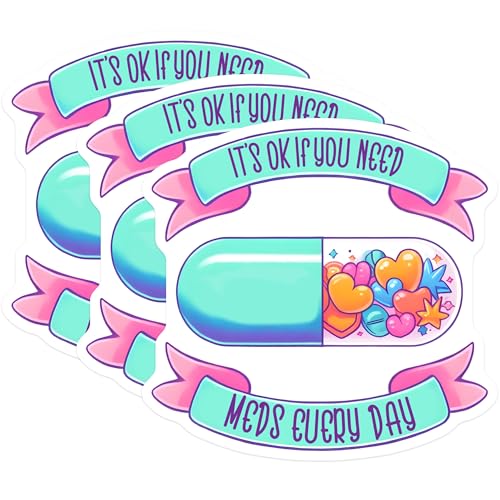 (3 Pack) Mental Health Decals - It's OK Meds - Laptop Decal - 3 Inches On Longest Side - Easy Peel & Apply - Made in USA - 3MCS6272