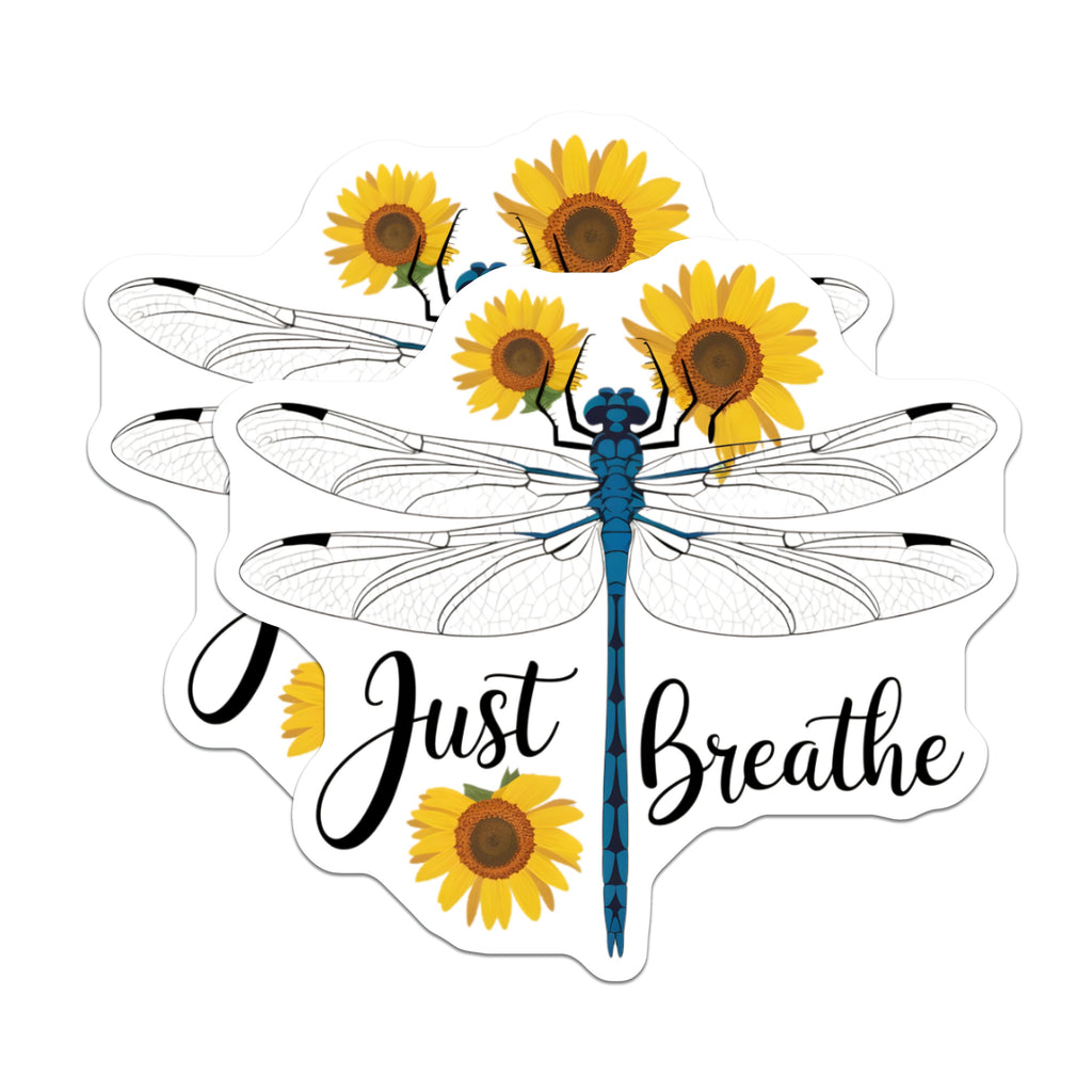(2 Pack) Dragonfly Sunflowers Magnets - Just Breathe Affirmation - Nature Inspirational Decor - 5 Inches On Longest Side - Thick Durable Magnet - Made in USA - MAG38896