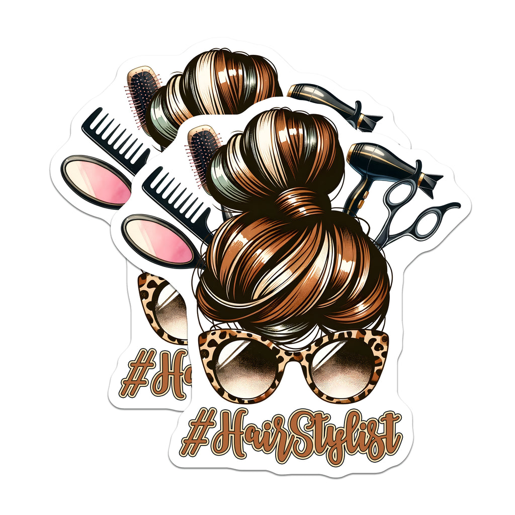 (2 Pack) Hair Stylist Magnets - Messy Bun Leopard Print Hairdresser - Salon Decor Cosmetology Professional - 5 Inches On Longest Side - Thick Durable Magnet - Made in USA - MAG39543