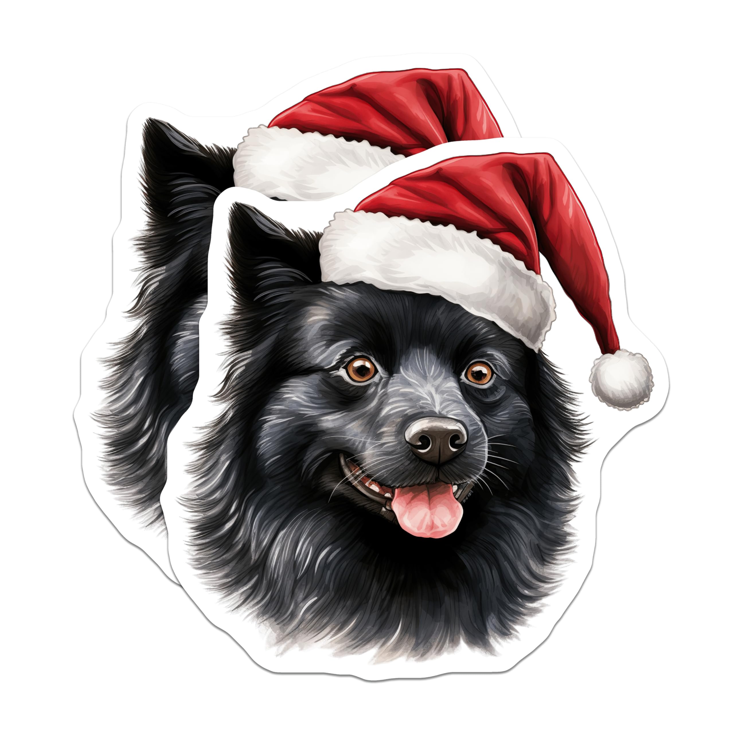 (2 Pack) Black Christmas Dog Magnets - Happy Santa Hat Pet Magnets - Festive Winter Animal Decor - 5 Inches On Longest Side - Thick Durable Magnet - Made in USA - MAG24576
