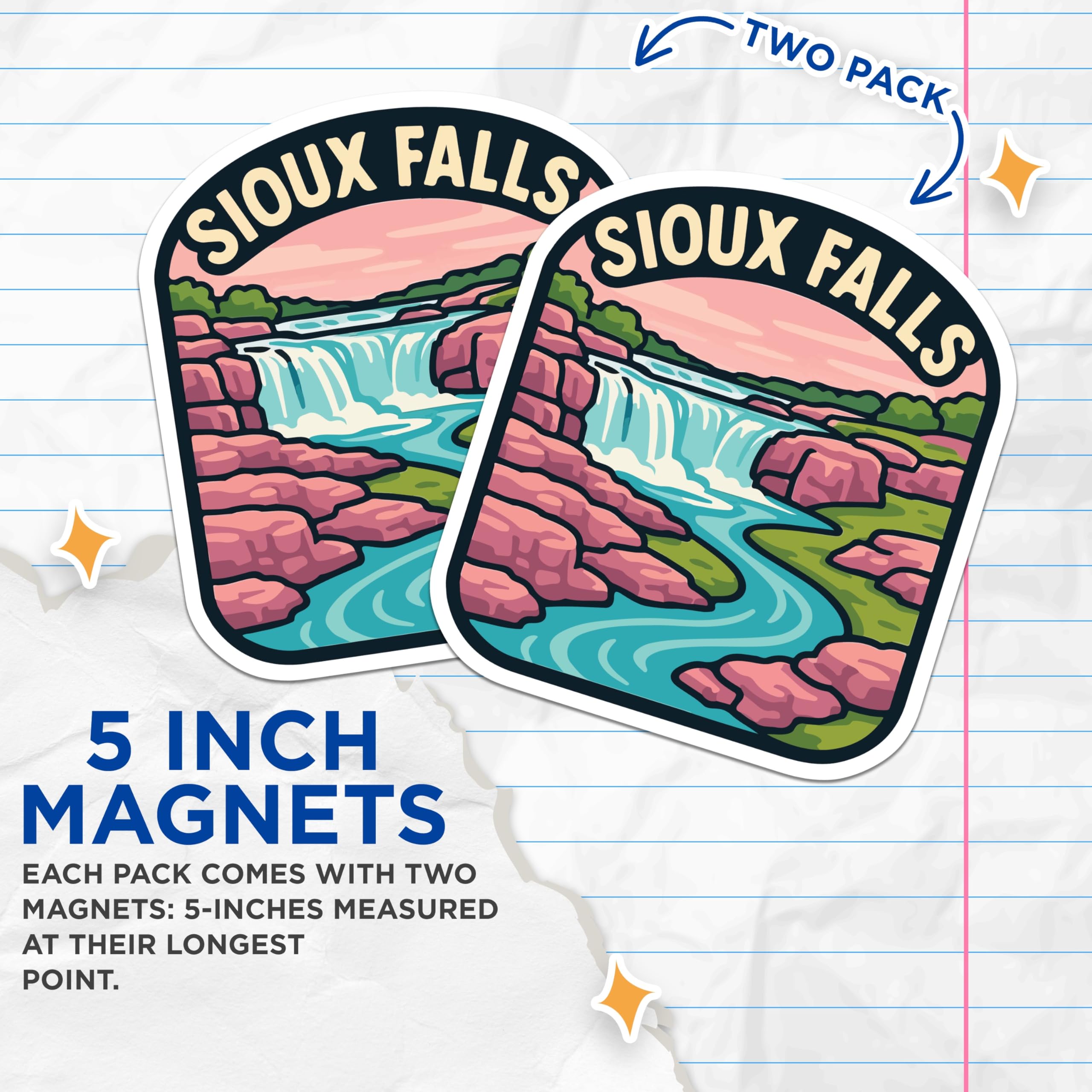 (2 Pack) Sioux Falls Magnets - South Dakota Waterfall Souvenir - Scenic Landscape Travel Art - 5 Inches On Longest Side - Thick Durable Magnet - Made in USA - MAG19710