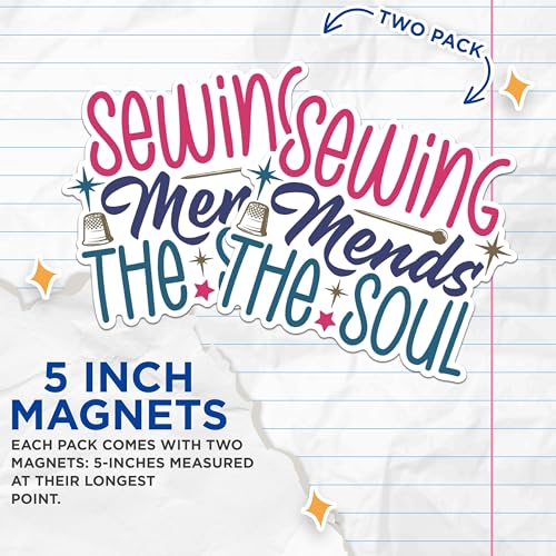 (2 Packs) Sewing Mends The Soul Magnets - Sewing Lover Magnets - 5 Inches On Longest Side - Premium Magnet - for Fridges, Toolboxes, Cars - Made in USA - MAG2520