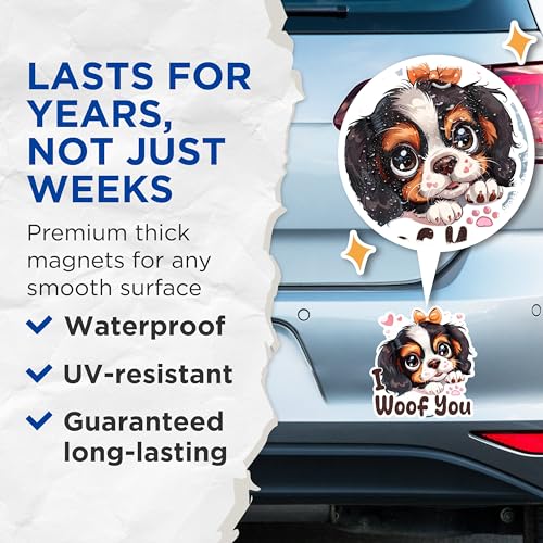 (2 Packs) I Woof You Cute Dog Magnets - Dog Mom Dog Dad Magnets - 5 Inches On Longest Side - Premium Magnet - for Fridges, Toolboxes, Cars - Made in USA - MAG2339