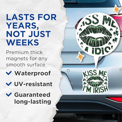 (2 Pack) Kiss Me I'm Irish Magnets - St Patrick's Day Decor - Irish Pride - Luck of The Irish - 5" On Longest Side - for Cars, Fridges, Toolboxes - Made in USA - MAG6855