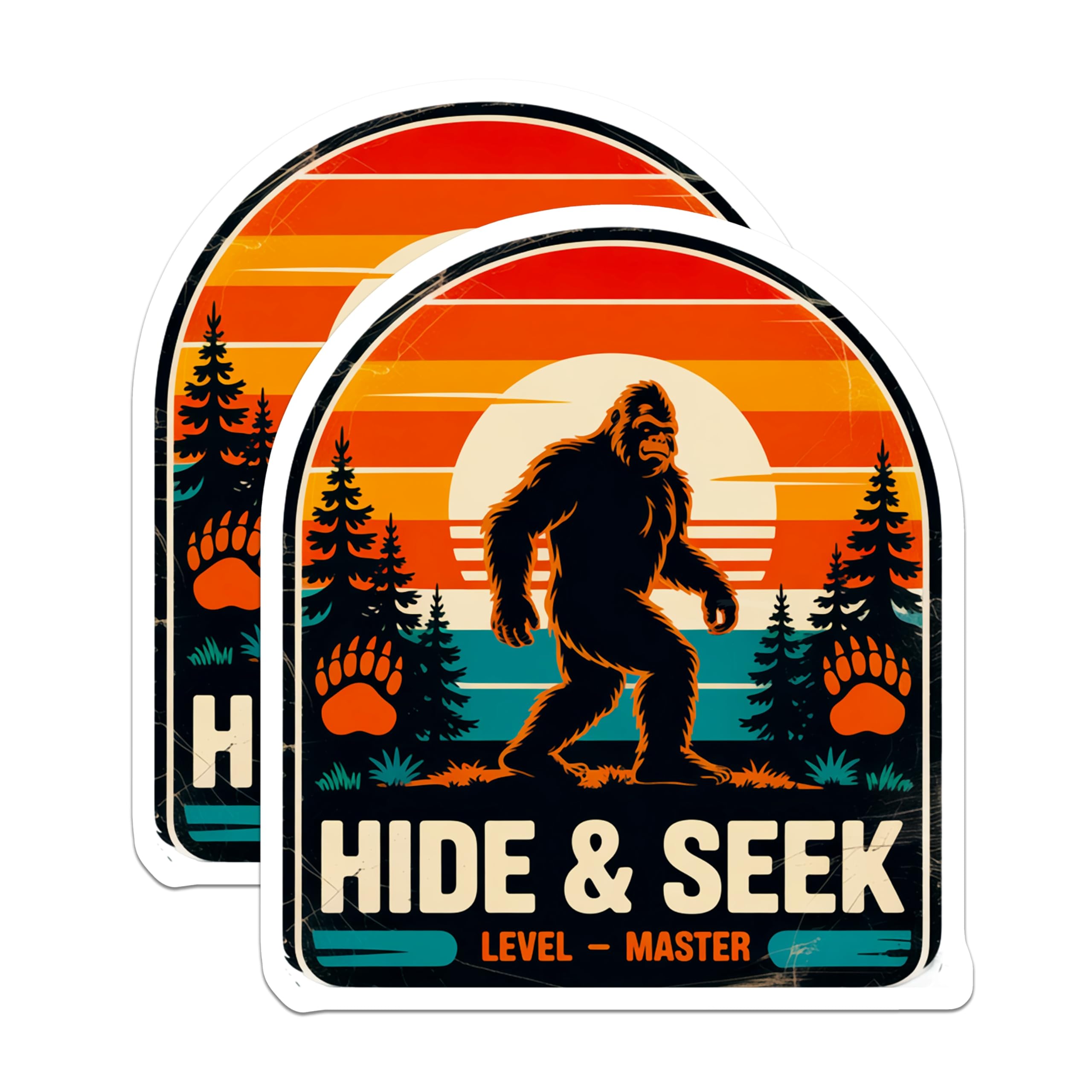 (2 Pack) Bigfoot Stickers - Sasquatch Legend - Cryptid Hunter - Hide Seek Master - Retro Outdoors Decal - 5" On Longest Side - Sticks to Smooth Flat Surfaces - Made in USA - BMCS21961