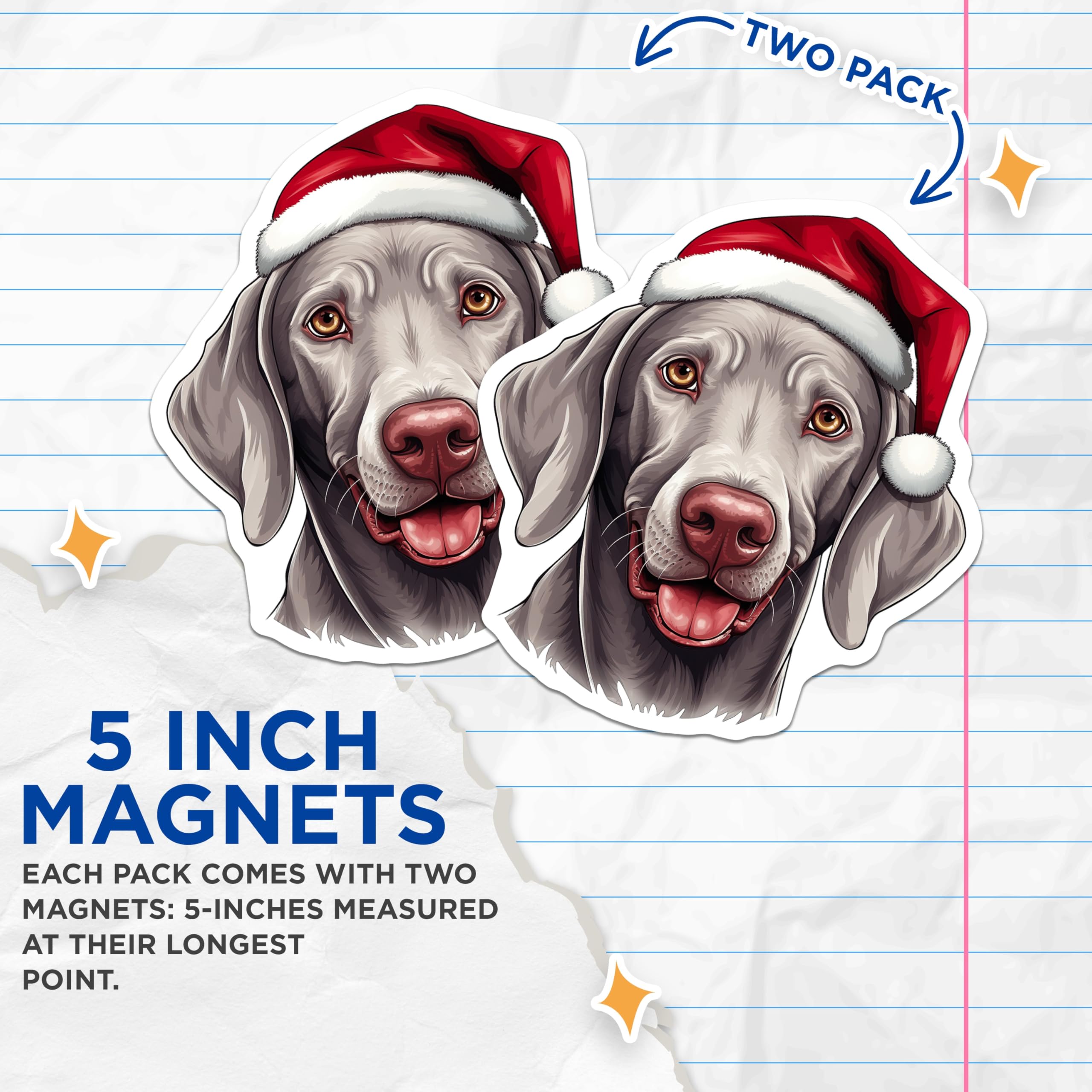 (2 Pack) Weimaraner Christmas Magnets - Dog Santa Hat Magnets - Holiday Pet Owner Decor - 5 Inches On Longest Side - Thick Durable Magnet - Made in USA - MAG29306