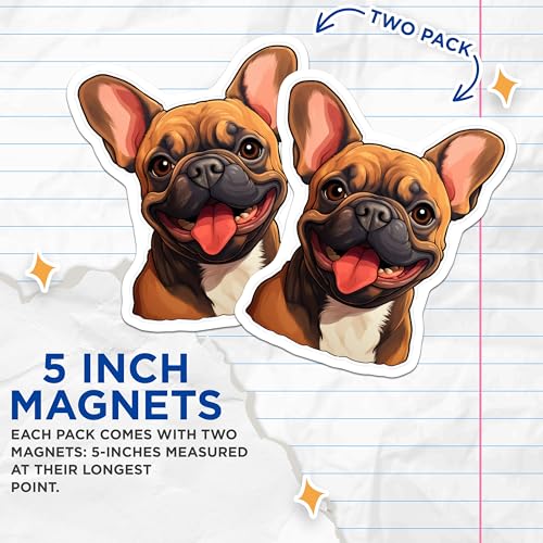 (2 Pack) French Bulldog Magnets - Dog Lover Gift - Cute Animal Prints for Fridge - 5" On Longest Side - for Cars, Fridges, Toolboxes - Made in USA - MAG3945