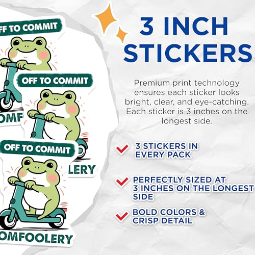 (3 Pack) Frog Decals - Funny Meme Decals - Laptop Decal - 3 Inches On Longest Side - Easy Peel & Apply - Made in USA - 3MCS2541