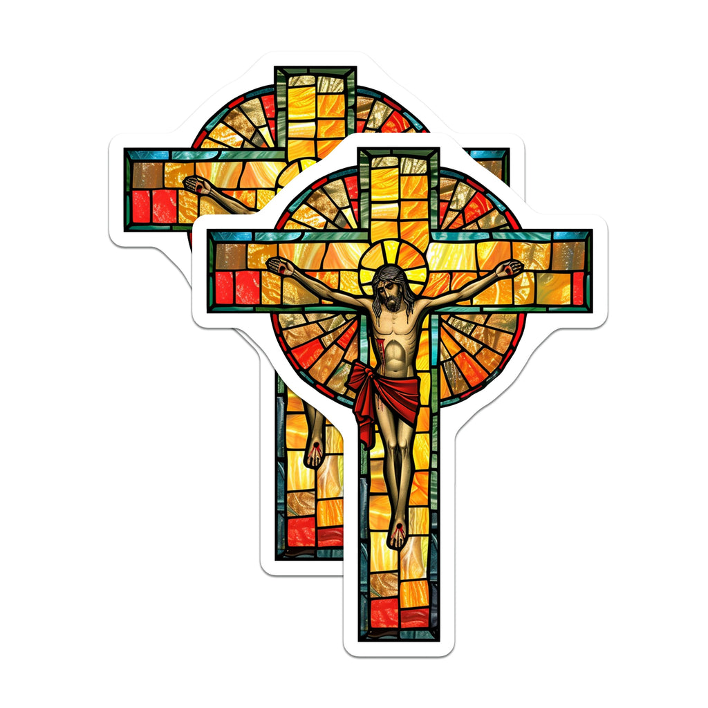 (2 Pack) Stained Glass Jesus Magnets - Christian Crucifixion Decor - Catholic Faith Home Accent - 5 Inches On Longest Side - Thick Durable Magnet - Made in USA - MAG37479