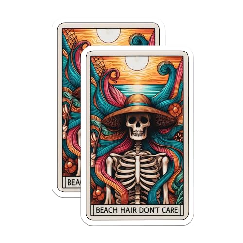 (2 Pack) Beach Skull Hair Stickers - Summer Vibes Skeleton Sticker - Fun Beach Theme Sticker Set - 5" On Longest Side - Sticks to Smooth Flat Surfaces - Made in USA - BMCS4767
