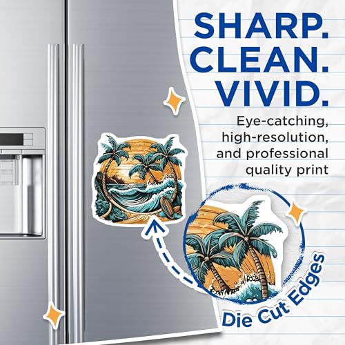(2 Pack) Tropical Beach Magnets Magnets - Ocean Waves - Surfboard Decor - 5" On Longest Side - Made in USA - Sticks to Refrigerators & Metal Surfaces - MAG9261
