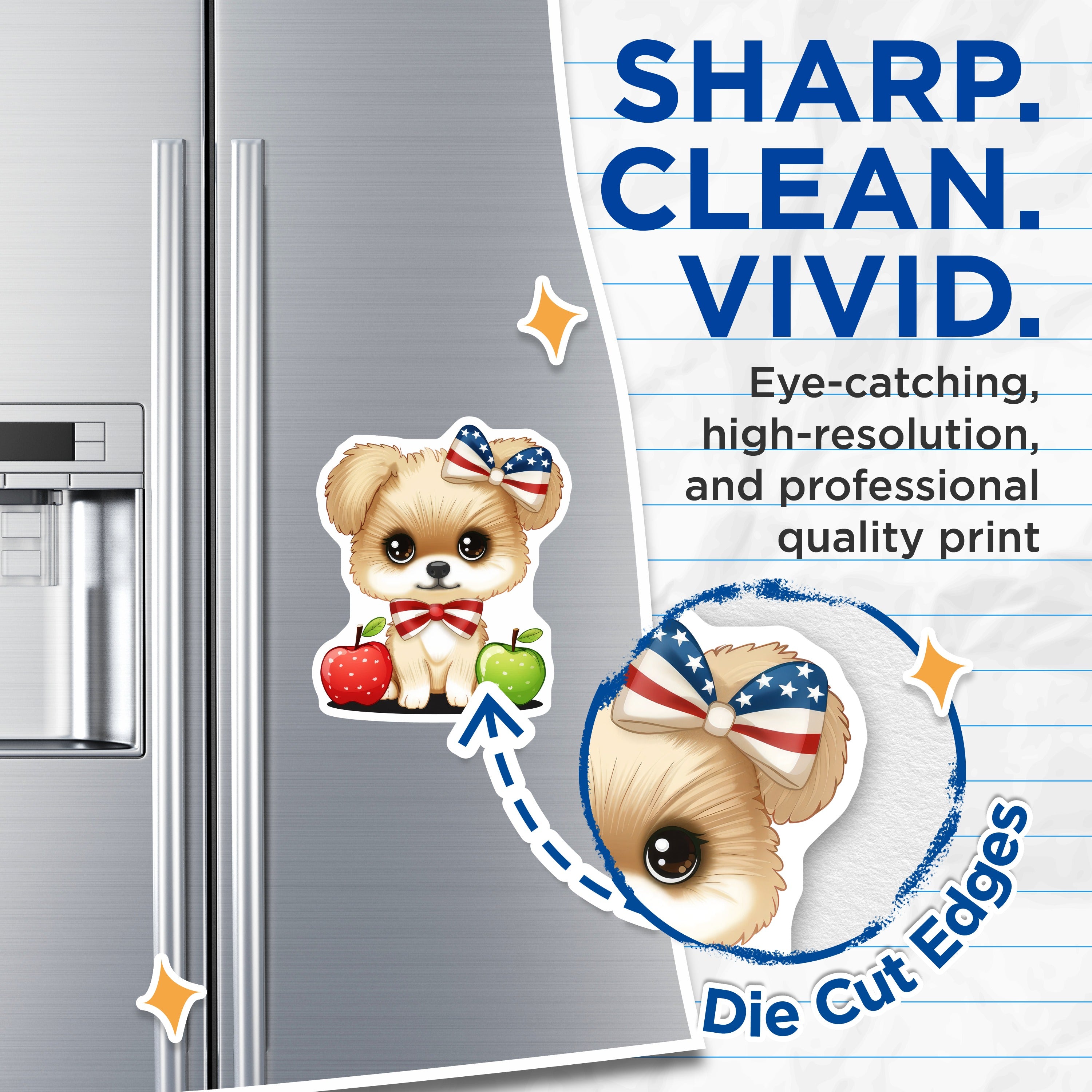 (2 Pack) Patriotic Puppy Magnets - American Flag Dog - Cute Animal Decor for Refrigerator - 5 Inches On Longest Side - Thick Durable Magnet - Made in USA - MAG38648