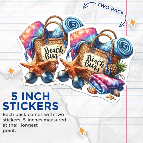 (2 Pack) Beach Bum Stickers - Tropical Beach Decor - 5" On Longest Side - Sticks to Smooth Flat Surfaces - Made in USA - BMCS9305 - BMCS9305
