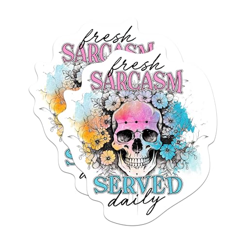 (2 Packs) Fresh Sarcasm Served Daily Magnets - Skull with Flowers Sassy Inspired Magnets - 5 Inches On Longest Side - Premium Magnet - for Fridges, Toolboxes, Cars - Made in USA - MAG2325