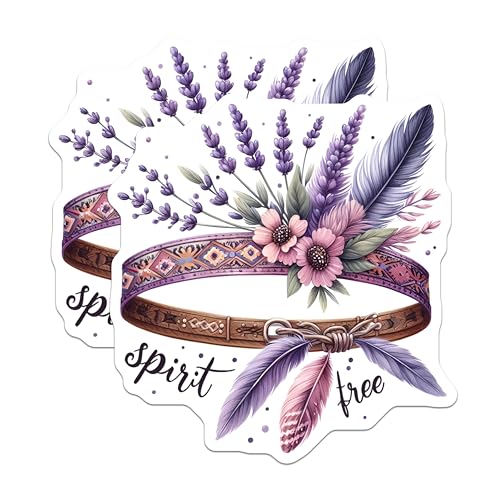 (2 Pack) Spirit Tree Stickers - Bohemian Feather Decals - Flower and Feather Art Vinyl Decals - 5" On Longest Side - Sticks to Smooth Flat Surfaces - Made in USA - BMCS8847