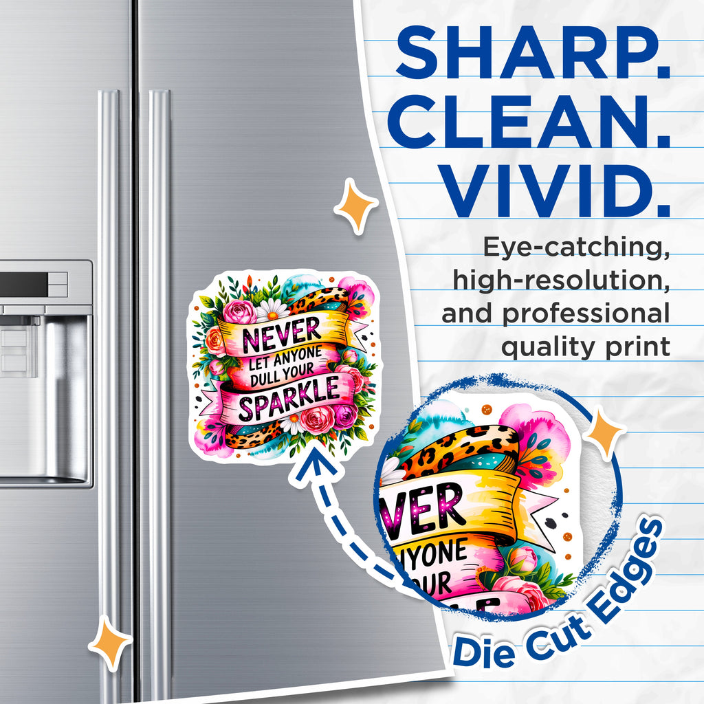 (2 Pack) Never Dull Your Sparkle Magnets - Inspirational Floral Quote - Empowering Affirmation Decor - Positive Vibe Fridge - 5" - Durable Magnet - Made in USA - MAG38949
