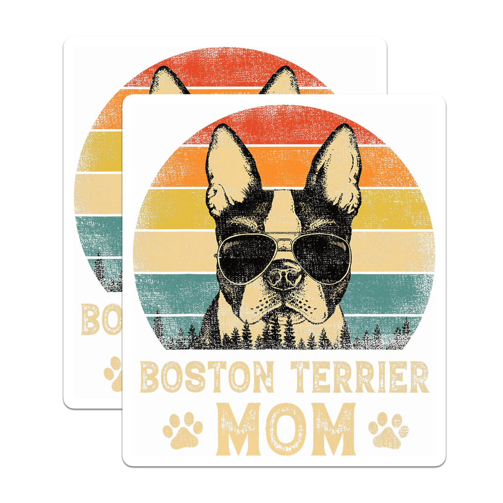 (2 Pack) Boston Terrier Mom Magnets - Dog Mom Aesthetic - Retro Sunset Animal Lover Decor - 5 Inches On Longest Side - Thick Durable Magnet - Made in USA - MAG24861