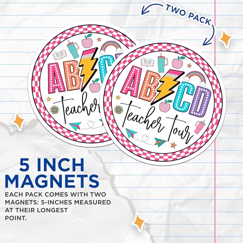 (2 Pack) Teacher Tour Magnets Magnets - Fun Teacher Decor - Classroom Decoration - 5" On Longest Side - Made in USA - Sticks to Refrigerators & Metal Surfaces - MAG9114