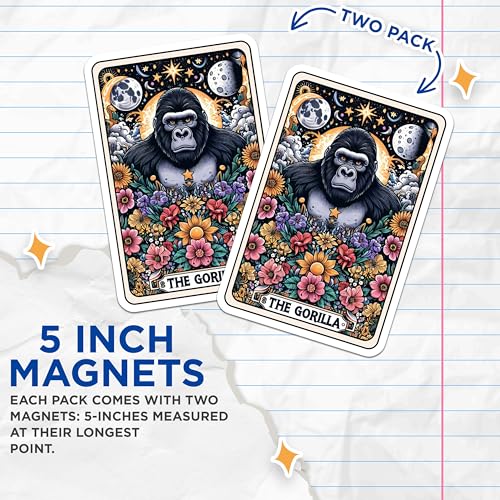 (2 Pack) Gorilla Art Magnets - Space Theme - Vibrant Floral - The Gorilla - Fantasy Art - Unique - 5" On Longest Side - for Cars, Fridges, Toolboxes - Made in USA - MAG4463