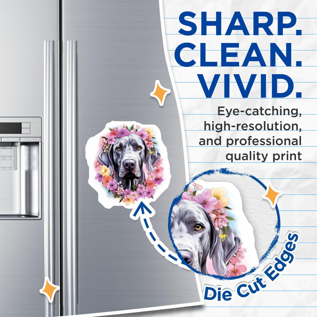 (2 Pack) Weimaraner Floral Magnets - Dog Lover Decor - Refrigerator Magnets for Weimaraner Mom - 5 Inches On Longest Side - Thick Durable Magnet - Made in USA - MAG29112