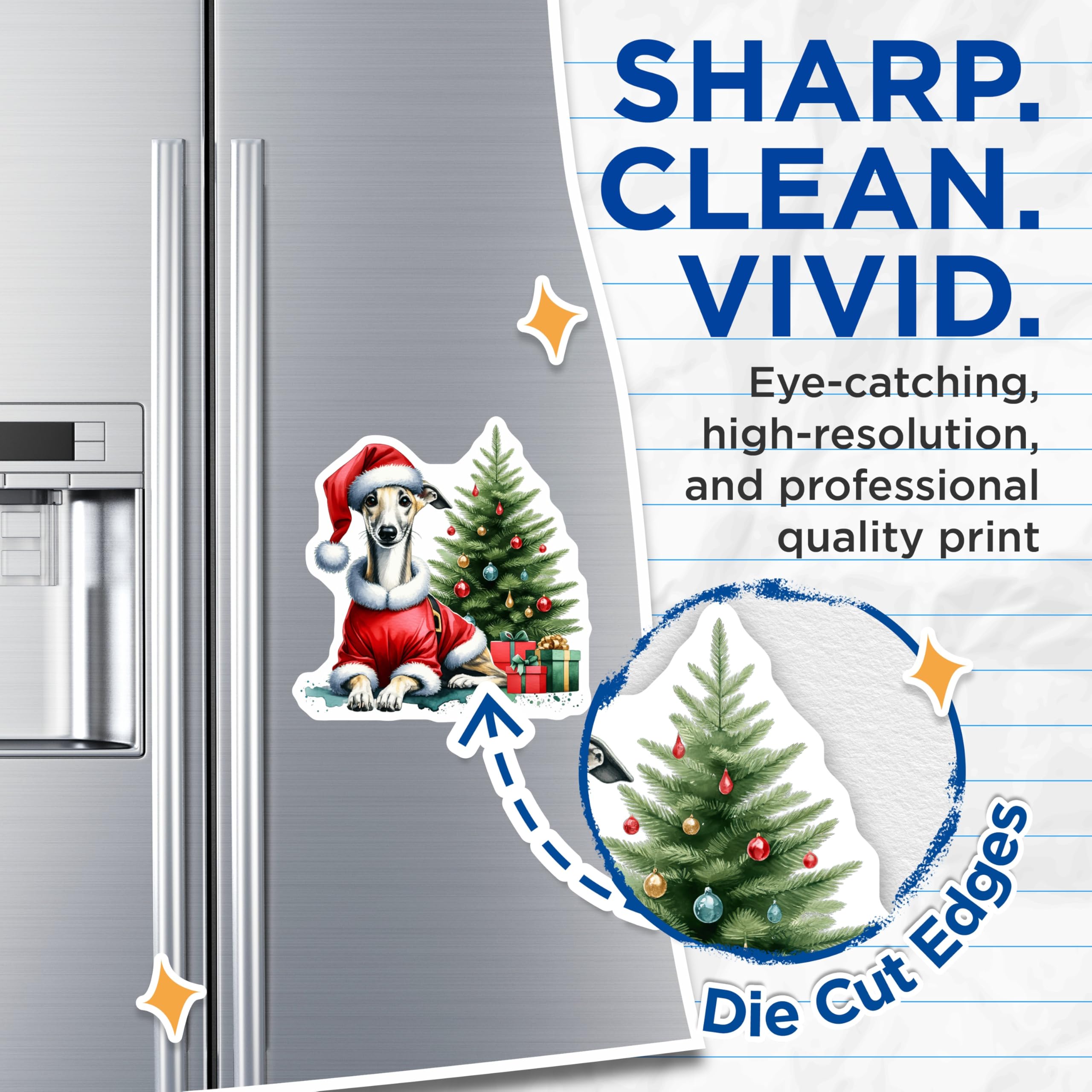(2 Pack) Whippet Santa Christmas Magnets - Dog Lover Holiday Decor - Cute Animal Fridge Magnet Art - 5 Inches On Longest Side - Thick Durable Magnet - Made in USA - MAG27347