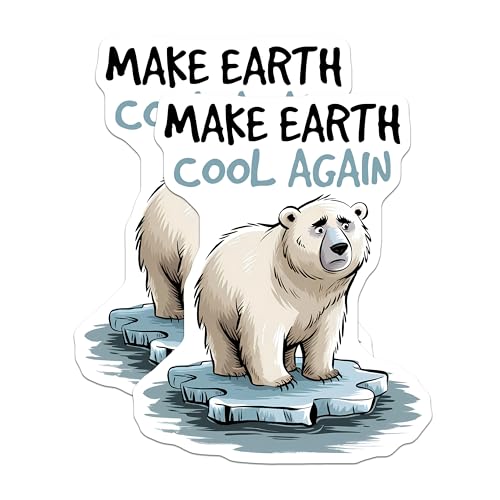 (2 Pack) Save The Earth Stickers - Environmental Awareness - Polar Bear Art - 5" On Longest Side - Sticks to Smooth Flat Surfaces - Made in USA - BMCS8450