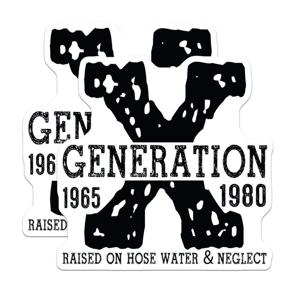 (2 Pack) Generation X Magnets - Vintage Generation X 1965-1980 - Nostalgic Raised on Hose Water - 5" On Longest Side - for Cars, Refrigerators, Toolboxes, Lockers - Made in USA BMCS3105